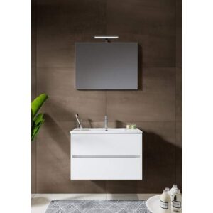 Het Comfort Line York Slim Compact badmeubel van 80 cm is een stijlvolle en ruimtebesparende oplossing voor de badkamer. Voorzien van een wastafel, twee softclose laden, een spiegel en een opbouwlamp. Uitgevoerd in hoogglans wit en eenvoudig te installeren. Comfort Line York Slim